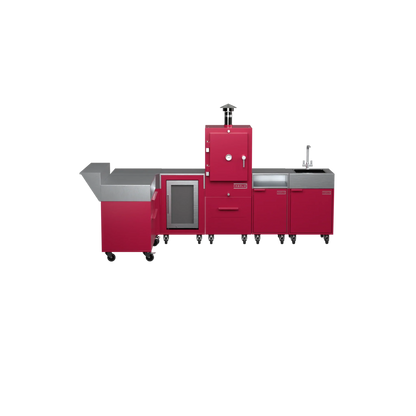 L3 L-Shape outdoor kitchen in Rhubarb pink, straight-on front view