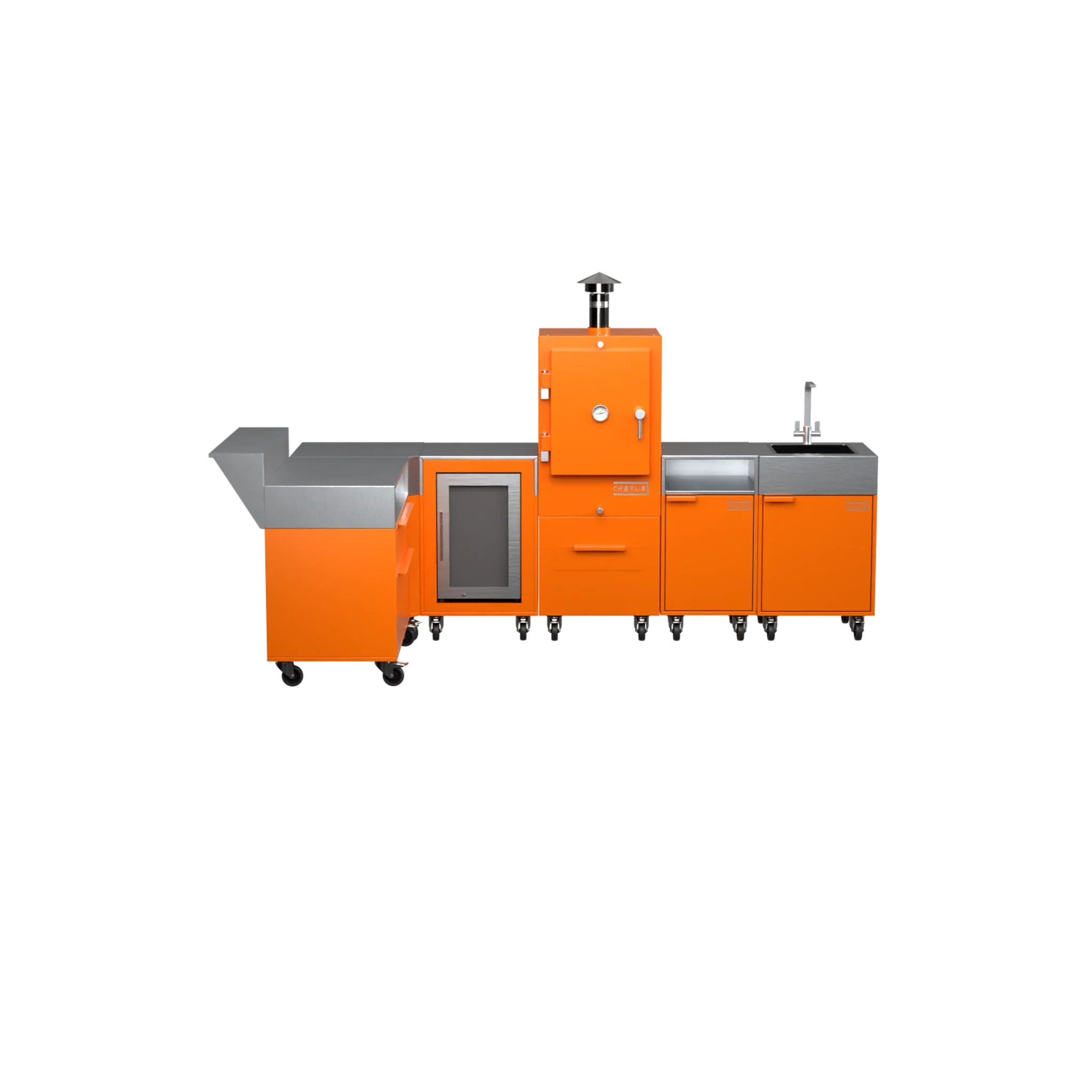 L3 L-Shape outdoor kitchen in Saffron yellow, straight-on front view