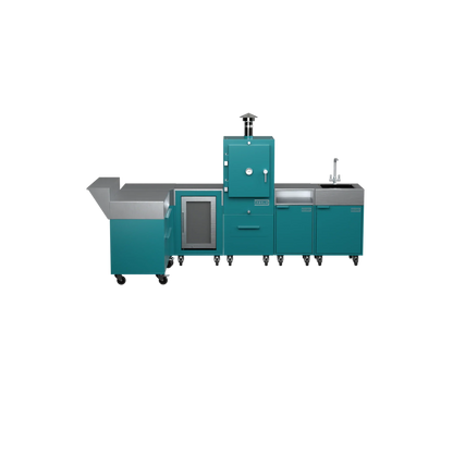 L3 L-Shape outdoor kitchen in Teal Duck teal, straight-on front view