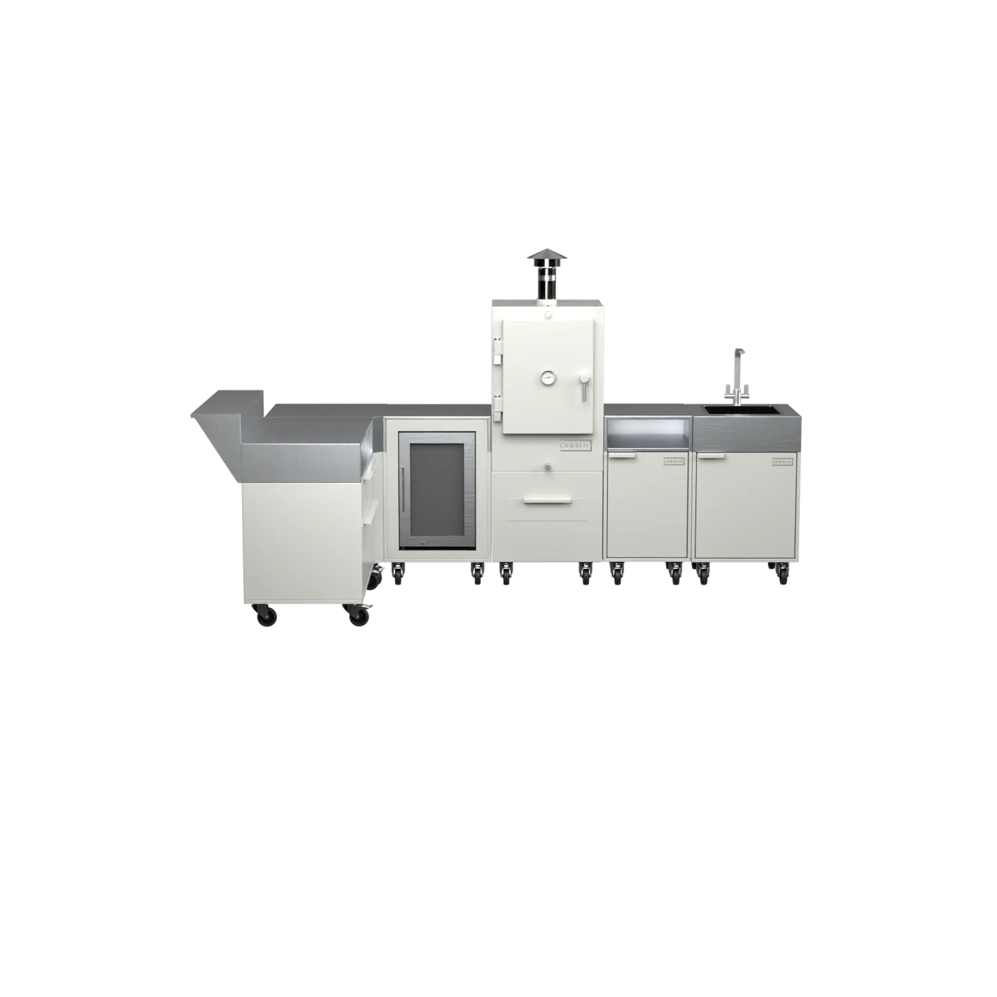 L3 L-Shape outdoor kitchen in Truffle brown, straight-on front view
