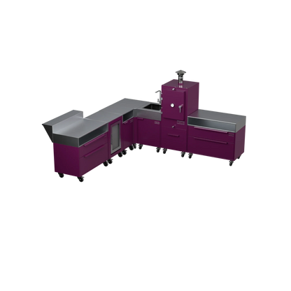 L-Shape Kitchen L4 outdoor kitchen in Beetroot purple, angled view