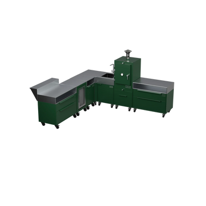 L-Shape Kitchen L4 outdoor kitchen in Green Chilli green, angled view