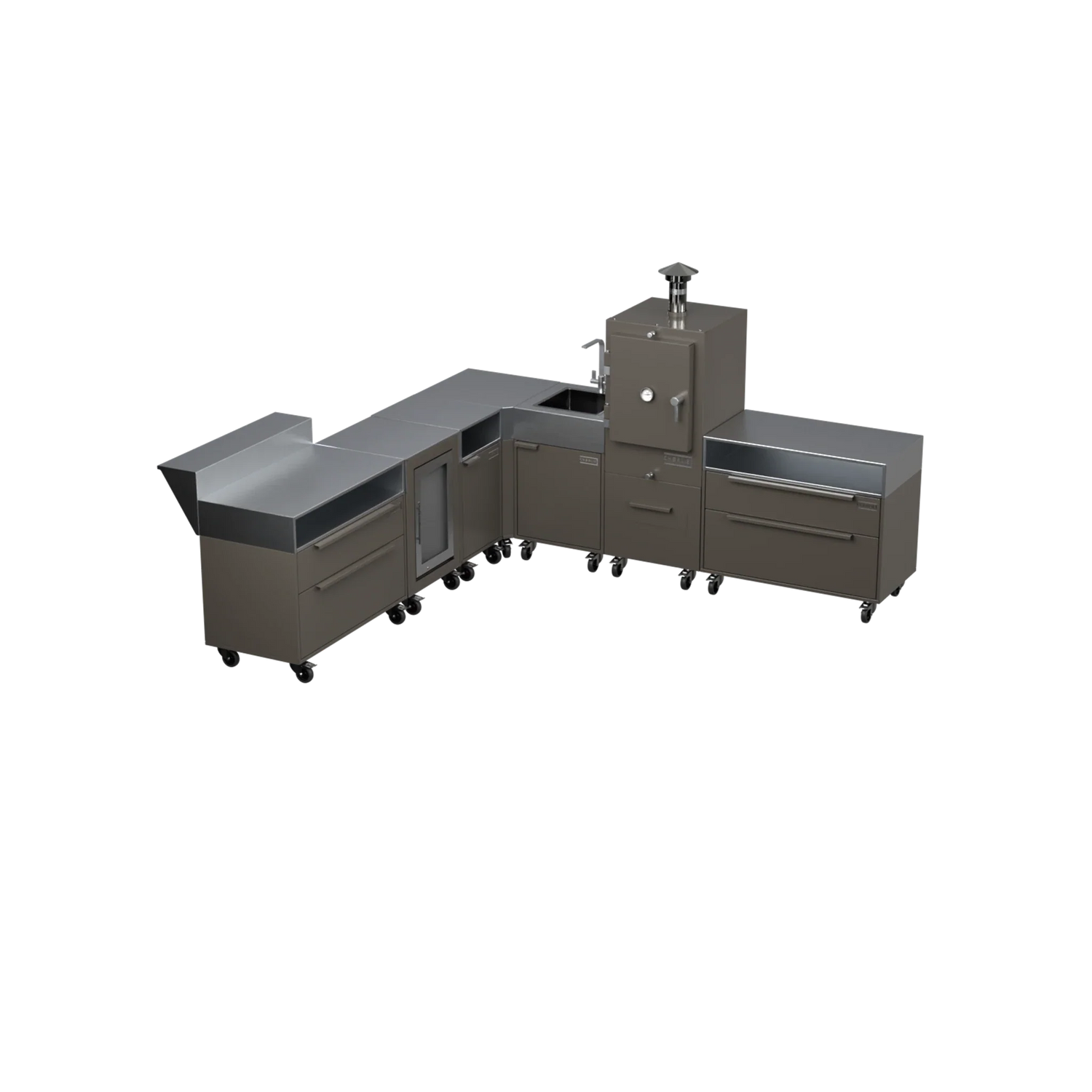 L-Shape Kitchen L4 outdoor kitchen in Porcini beige, angled view