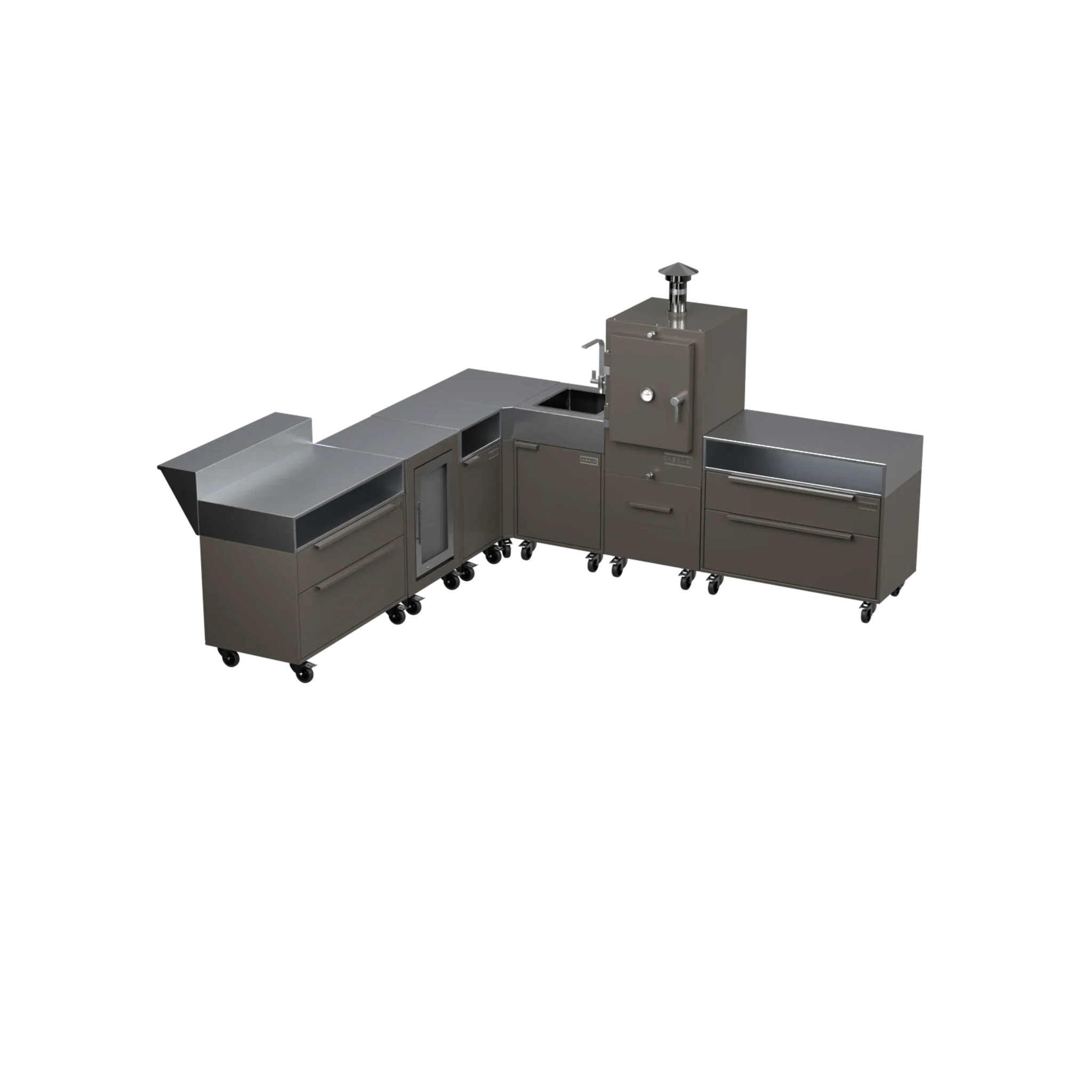 L-Shape Kitchen L4 outdoor kitchen in Porcini beige, angled view