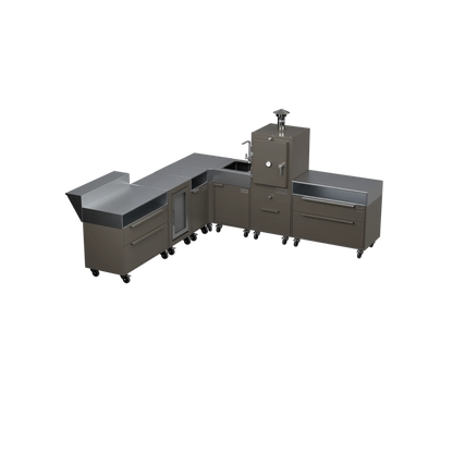 L-Shape Kitchen L4 outdoor kitchen in Porcini beige, angled view