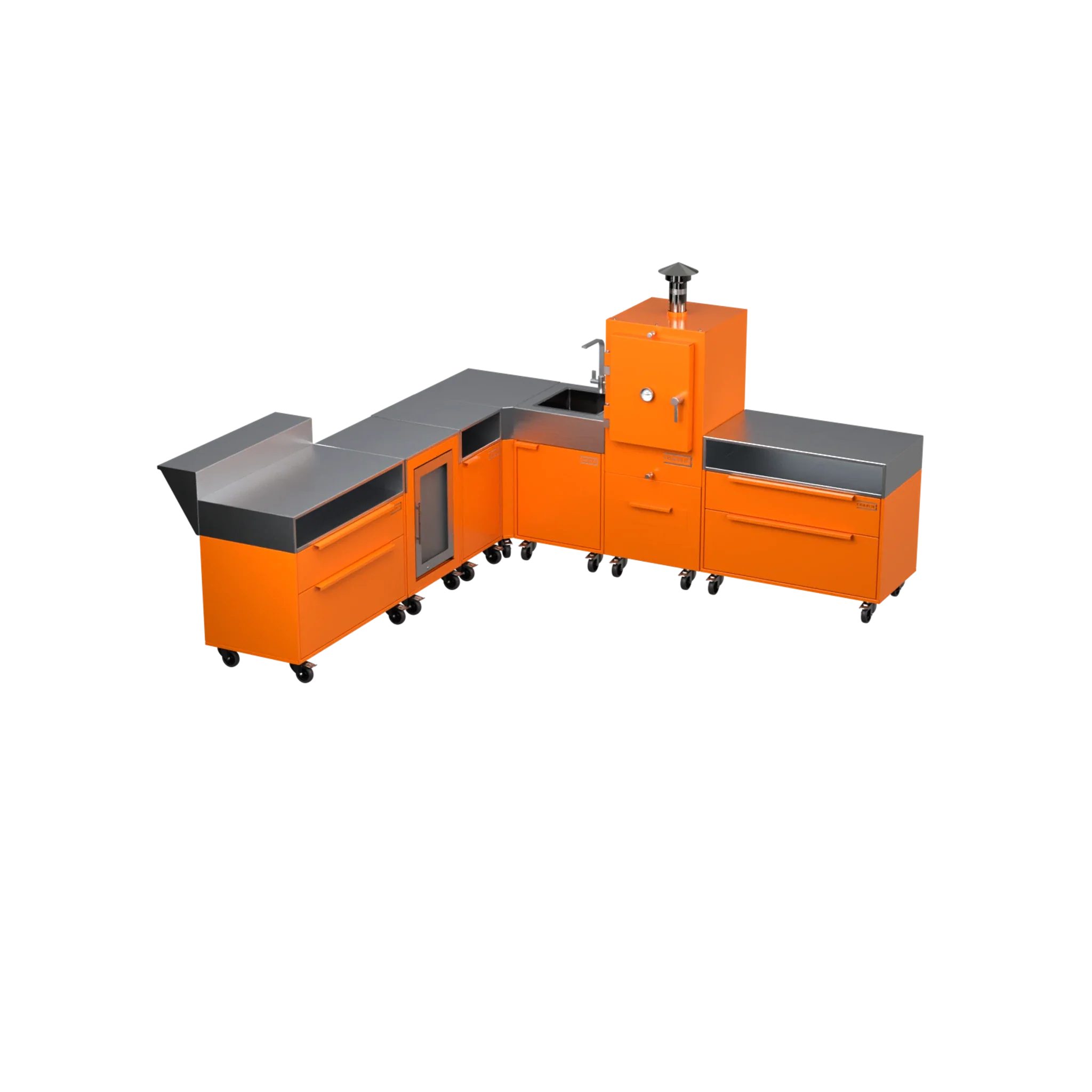 L-Shape Kitchen L4 in Saffron yellow, three-quarter angled view
