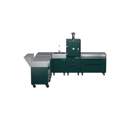 L-Shape Kitchen L4 in Agave green, straight-on front view