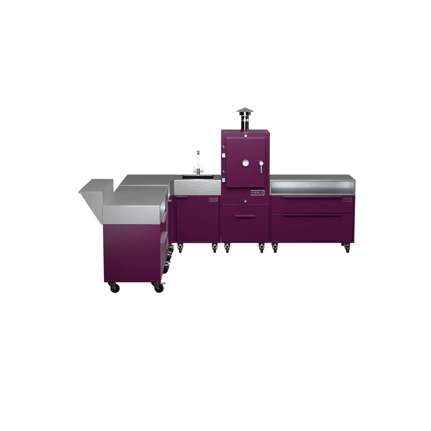 L-Shape Kitchen L4 in Beetroot purple, straight-on front view
