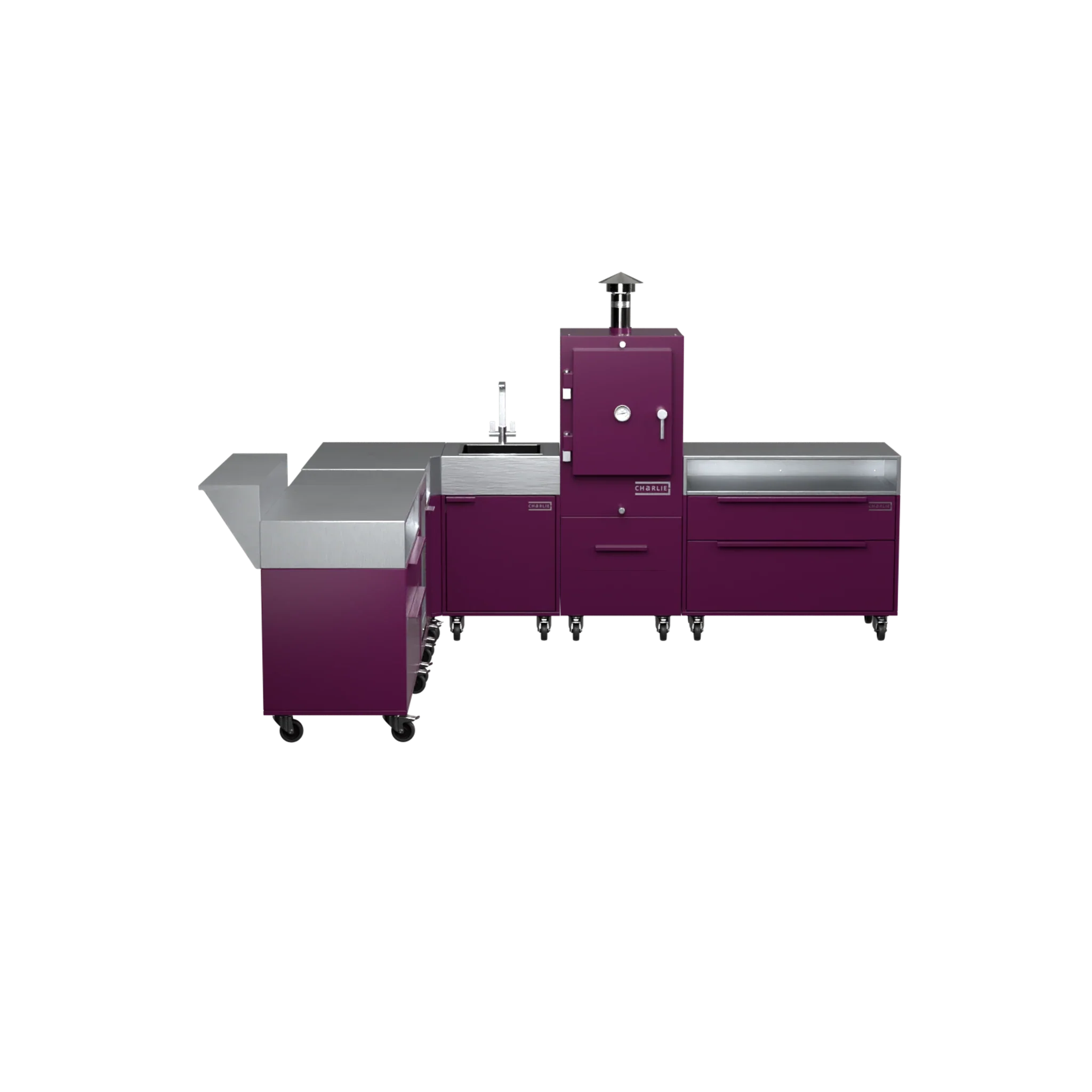 L-Shape Kitchen L4 in Beetroot purple, straight-on front view