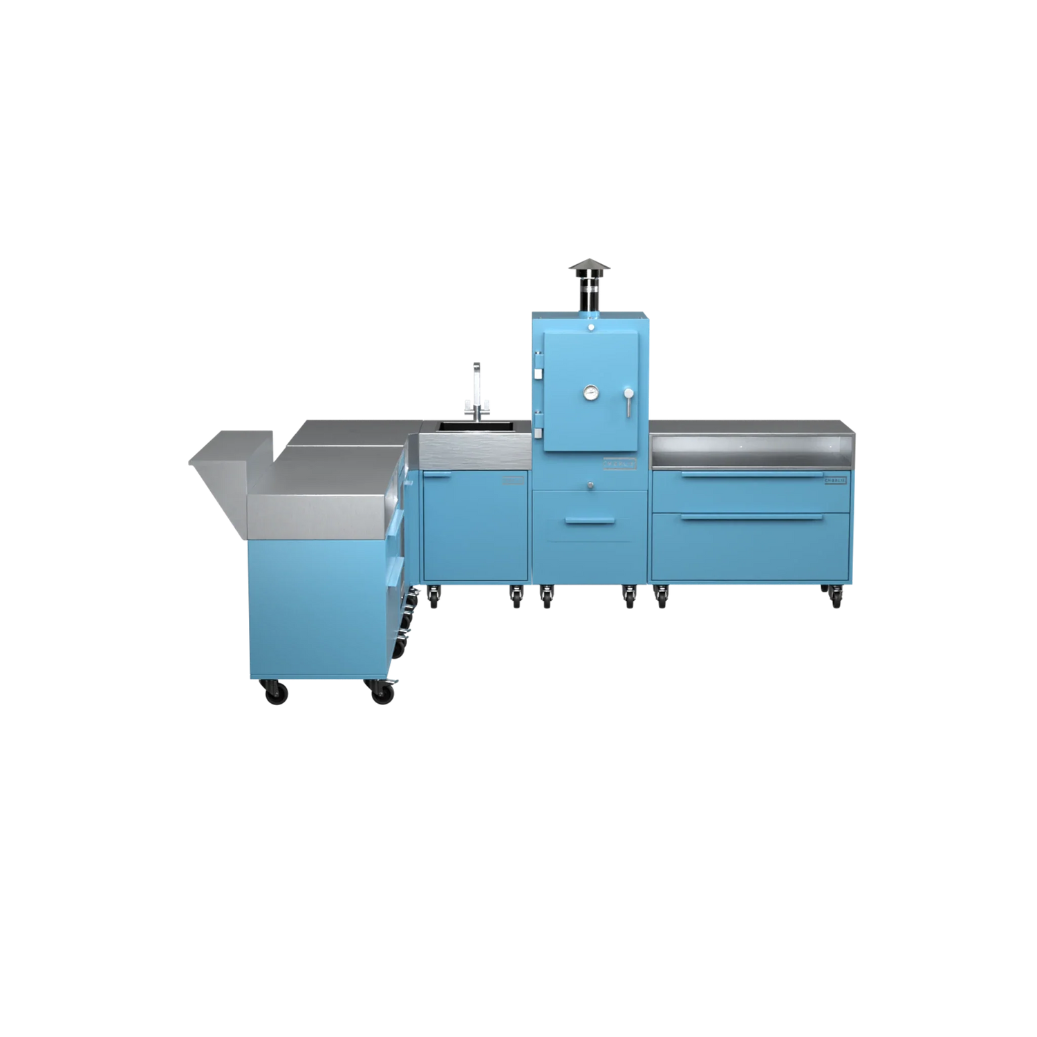 L-Shape Kitchen L4 in Blue Marlin blue, straight-on front view