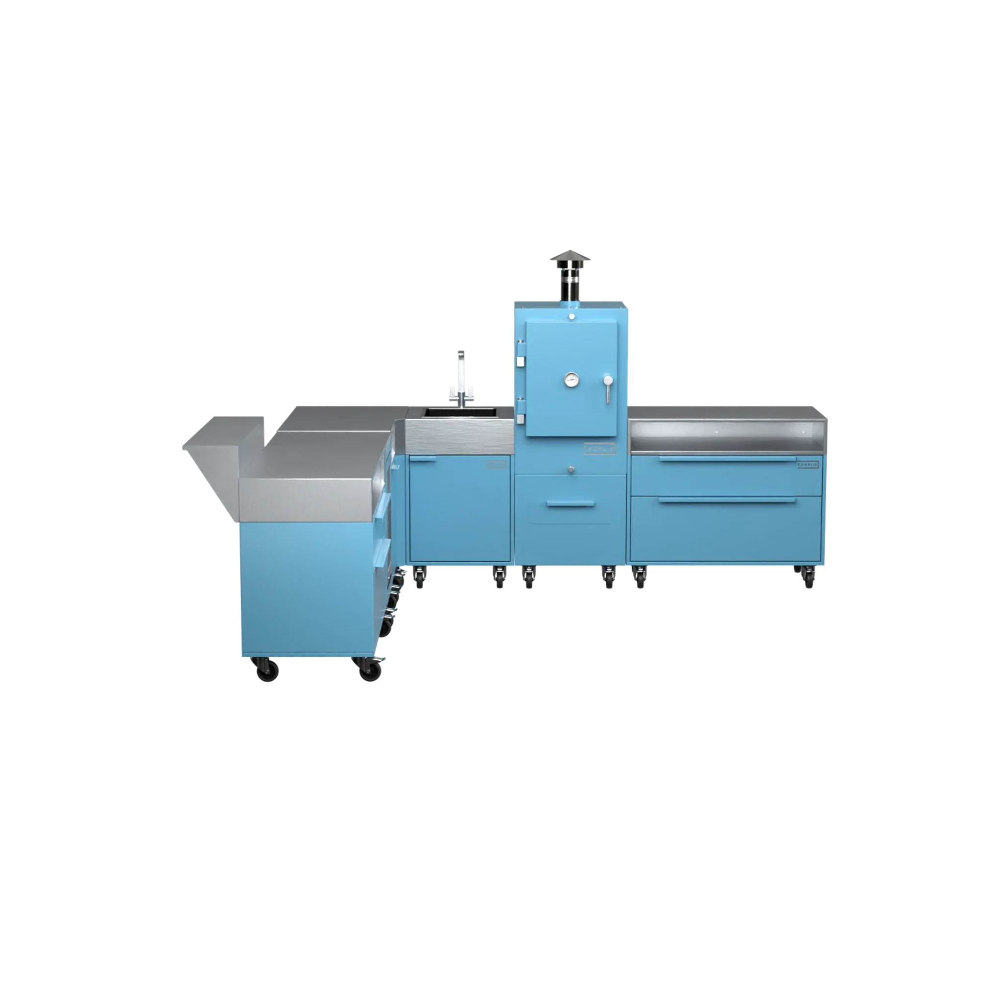 L-Shape Kitchen L4 in Blue Marlin blue, straight-on front view
