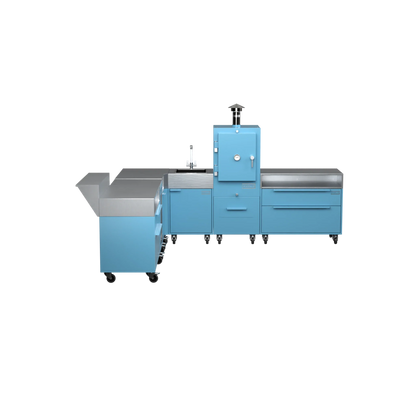 L-Shape Kitchen L4 in Blue Marlin blue, straight-on front view