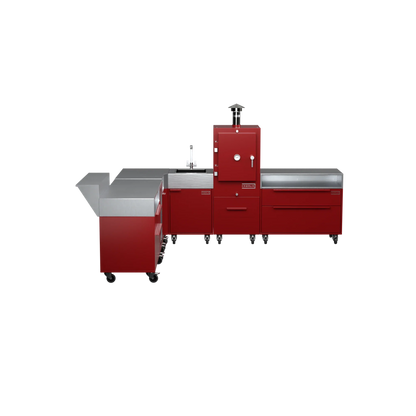 L-Shape Kitchen L4 in Dark Cherry red, straight-on front view