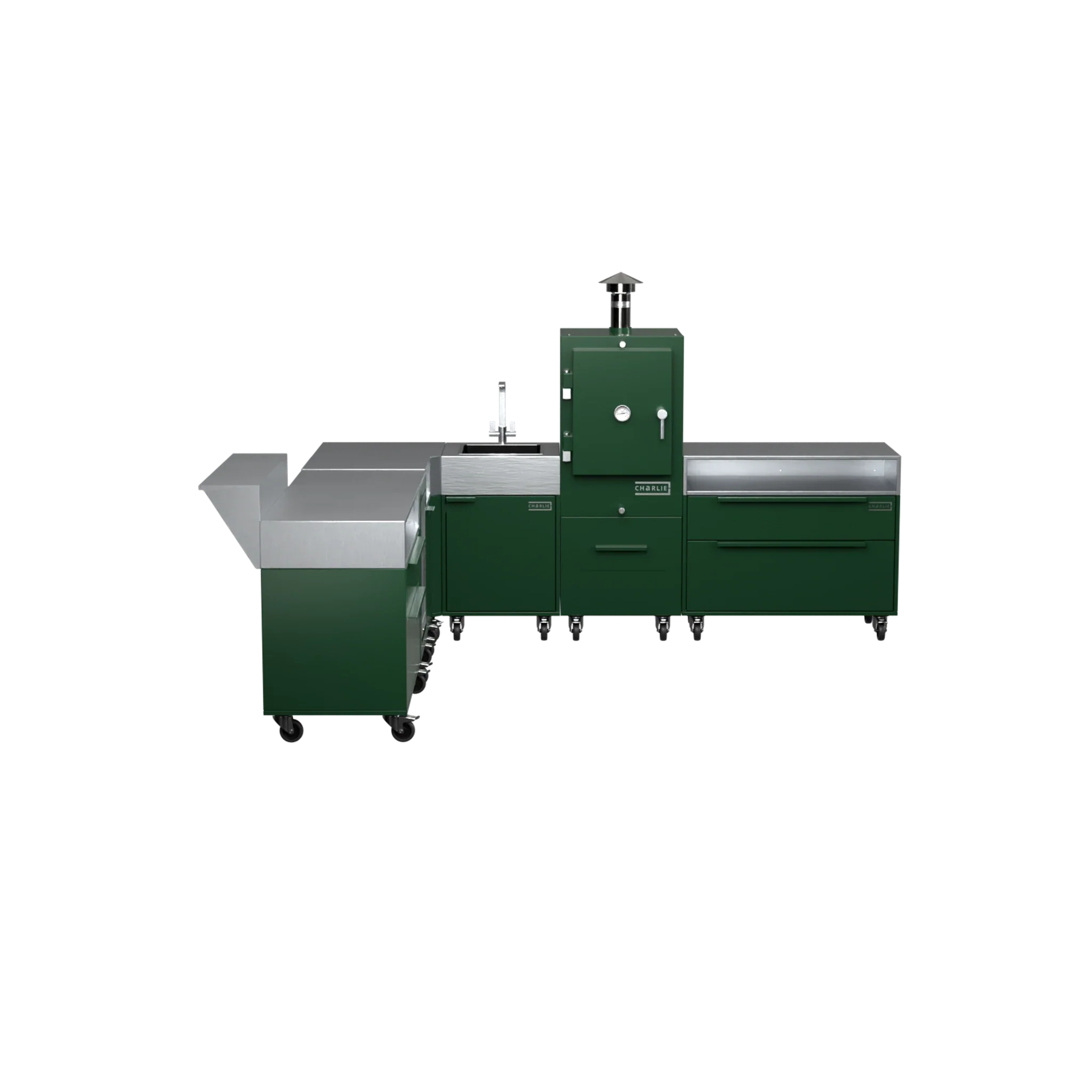L-Shape Kitchen L4 in Green Chilli green, straight-on front view