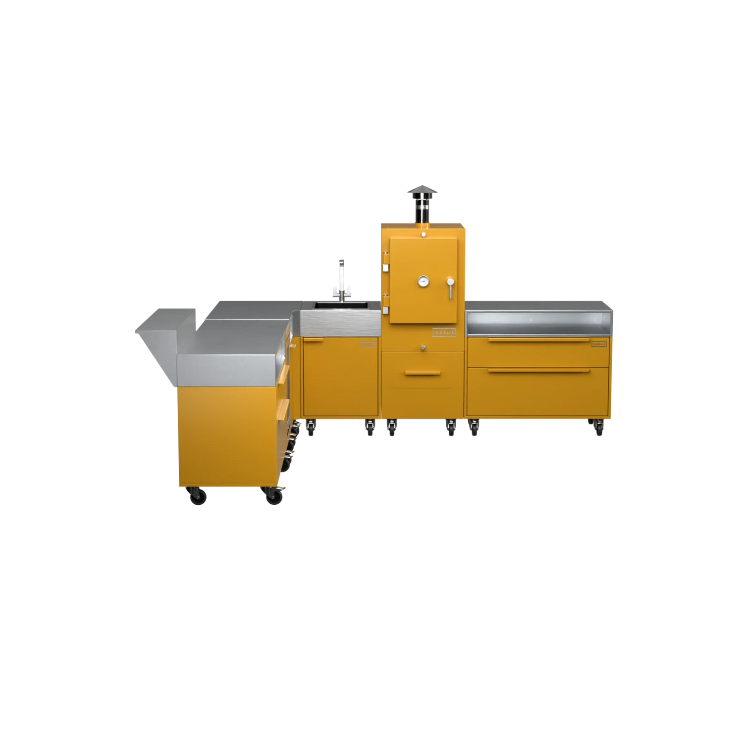 L-Shape Kitchen L4 in Honeycomb amber, straight-on front view
