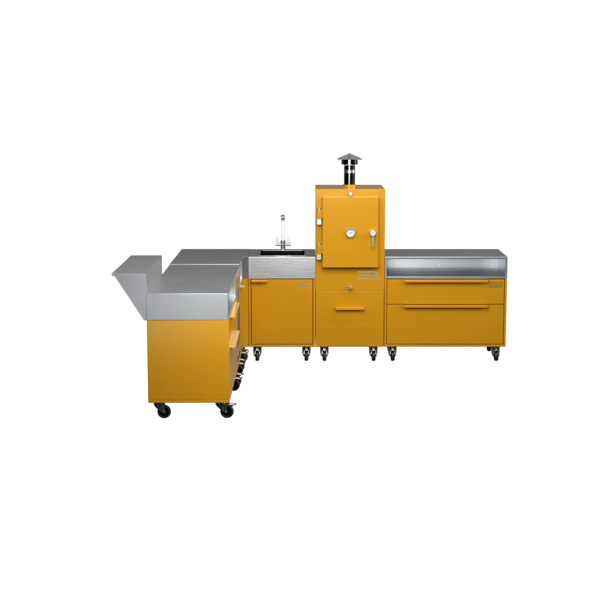 L-Shape Kitchen L4 in Honeycomb amber, straight-on front view