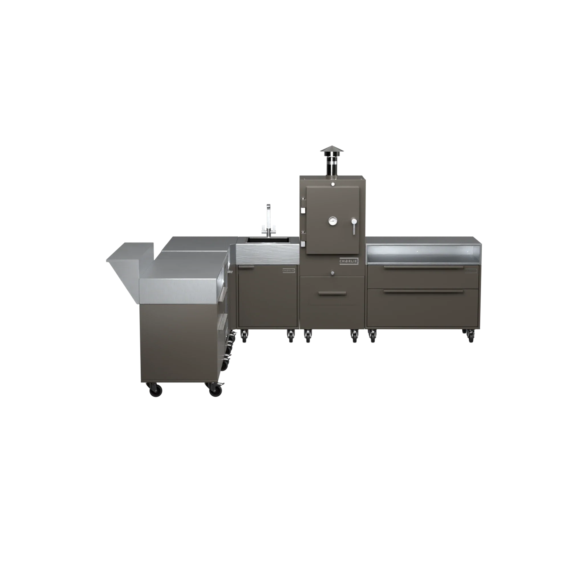 L-Shape Kitchen L4 in Porcini beige, straight-on front view