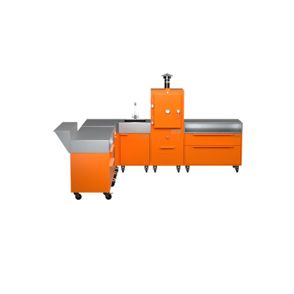 L-Shape Kitchen L4 in Saffron yellow, straight-on front view