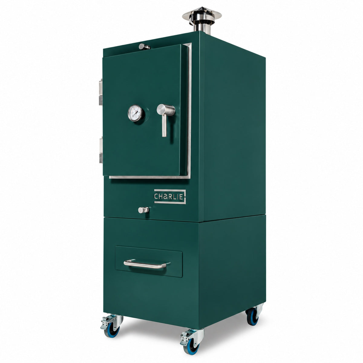 Professional Charlie Charcoal Oven in Agave, three-quarter view, door closed