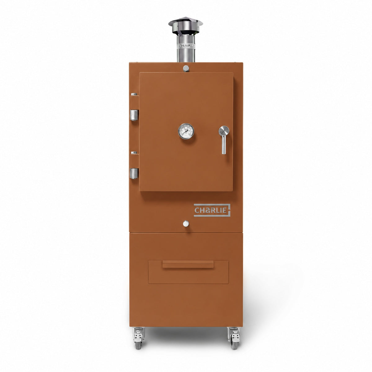 Professional Charlie Charcoal Oven in Cinnamon, front view, door closed