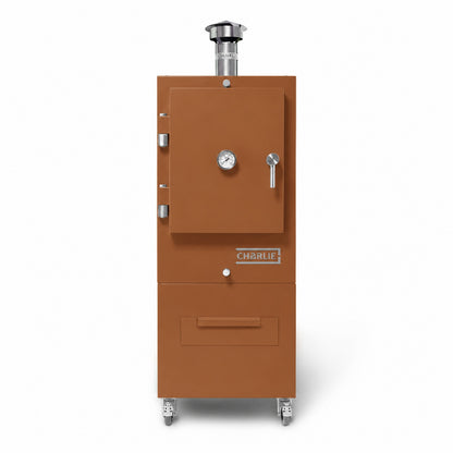 Professional Charlie Charcoal Oven in Cinnamon, front view, door closed