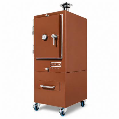 Professional Charlie Charcoal Oven in Cinnamon, three-quarter view, door closed