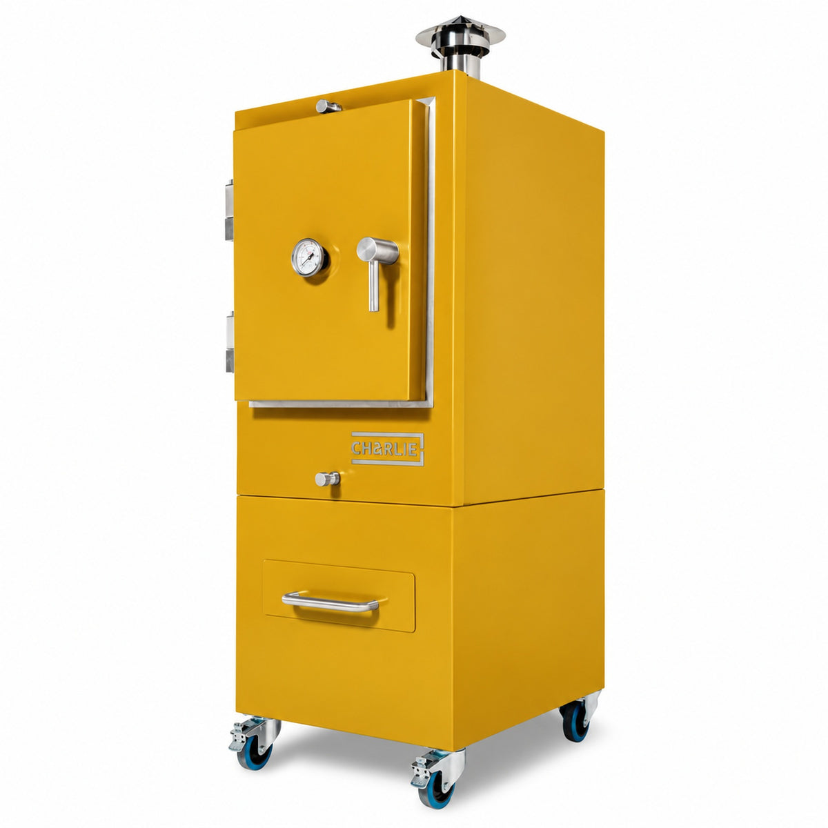 Professional Charlie Charcoal Oven in Honeycomb, three-quarter view, door closed