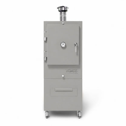 Professional Charlie Charcoal Oven in Truffle, front view, door closed