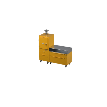 Straight Kitchen S1 outdoor kitchen in honeycomb amber, angled three-quarter view