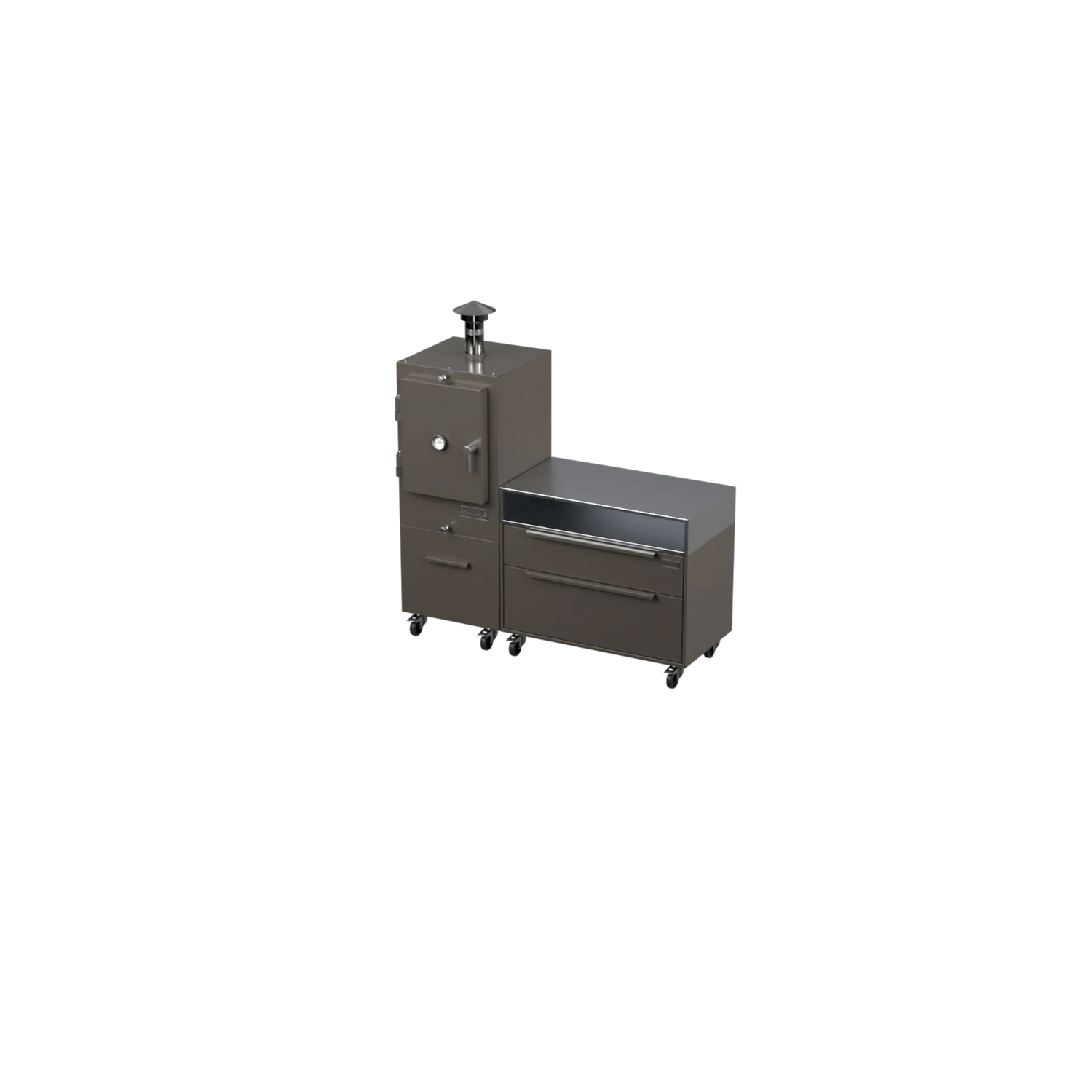 Straight Kitchen S1 outdoor kitchen in porcini beige, angled three-quarter view