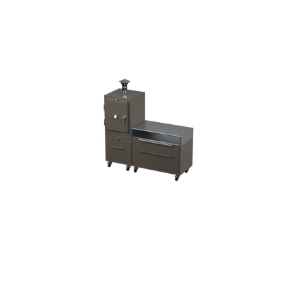 Straight Kitchen S1 outdoor kitchen in porcini beige, angled three-quarter view