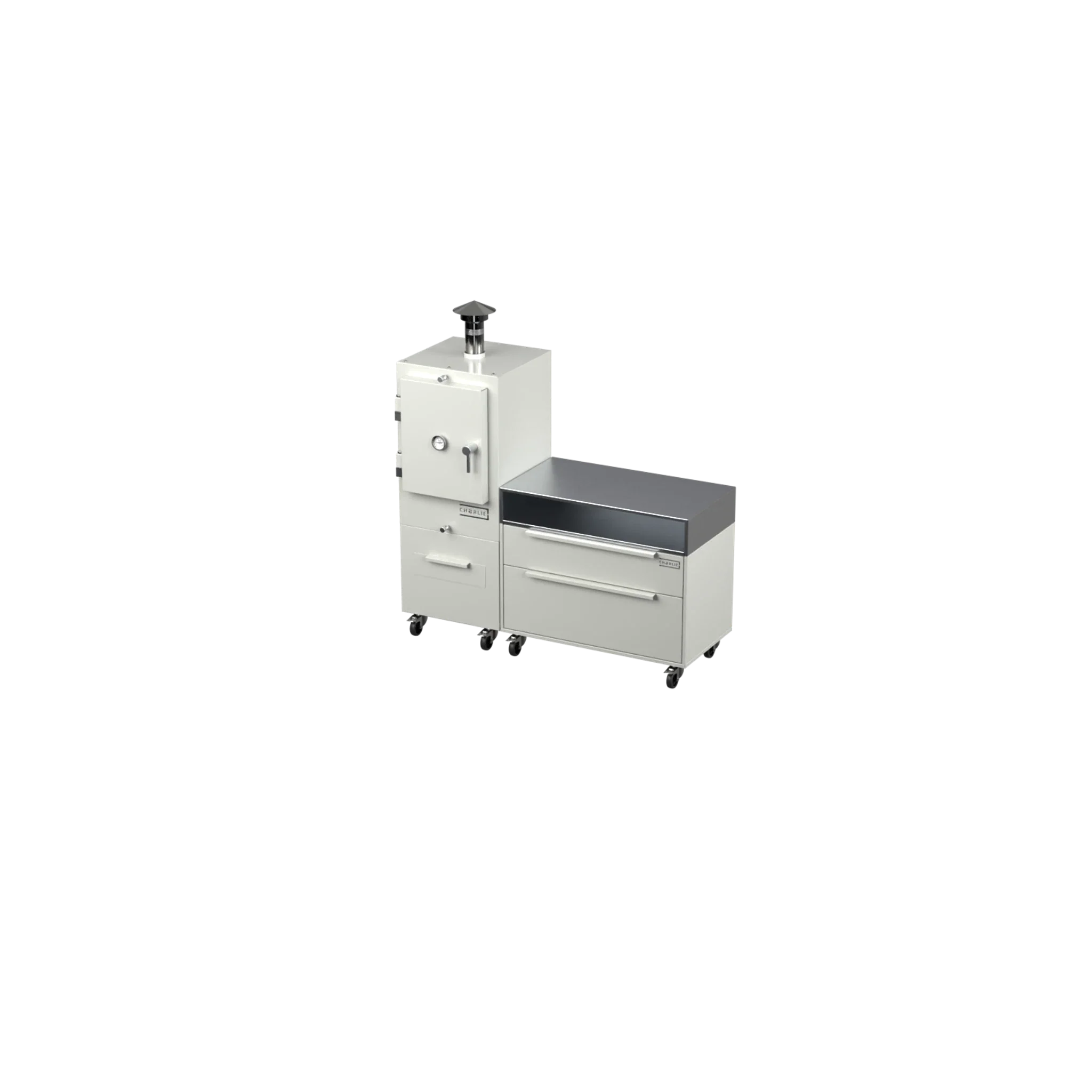 Straight Kitchen S1 outdoor kitchen in truffle brown, angled three-quarter view