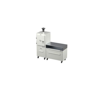 Straight Kitchen S1 outdoor kitchen in truffle brown, angled three-quarter view