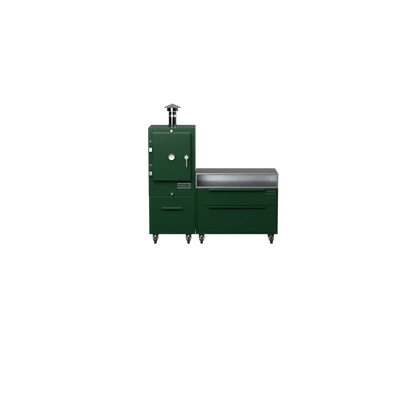 Straight Kitchen S1 in green chilli, straight-on front view of the outdoor kitchen