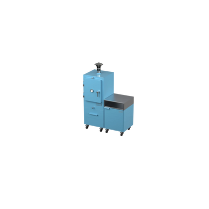 Straight Kitchen S2 outdoor kitchen in blue marlin, angled three-quarter view