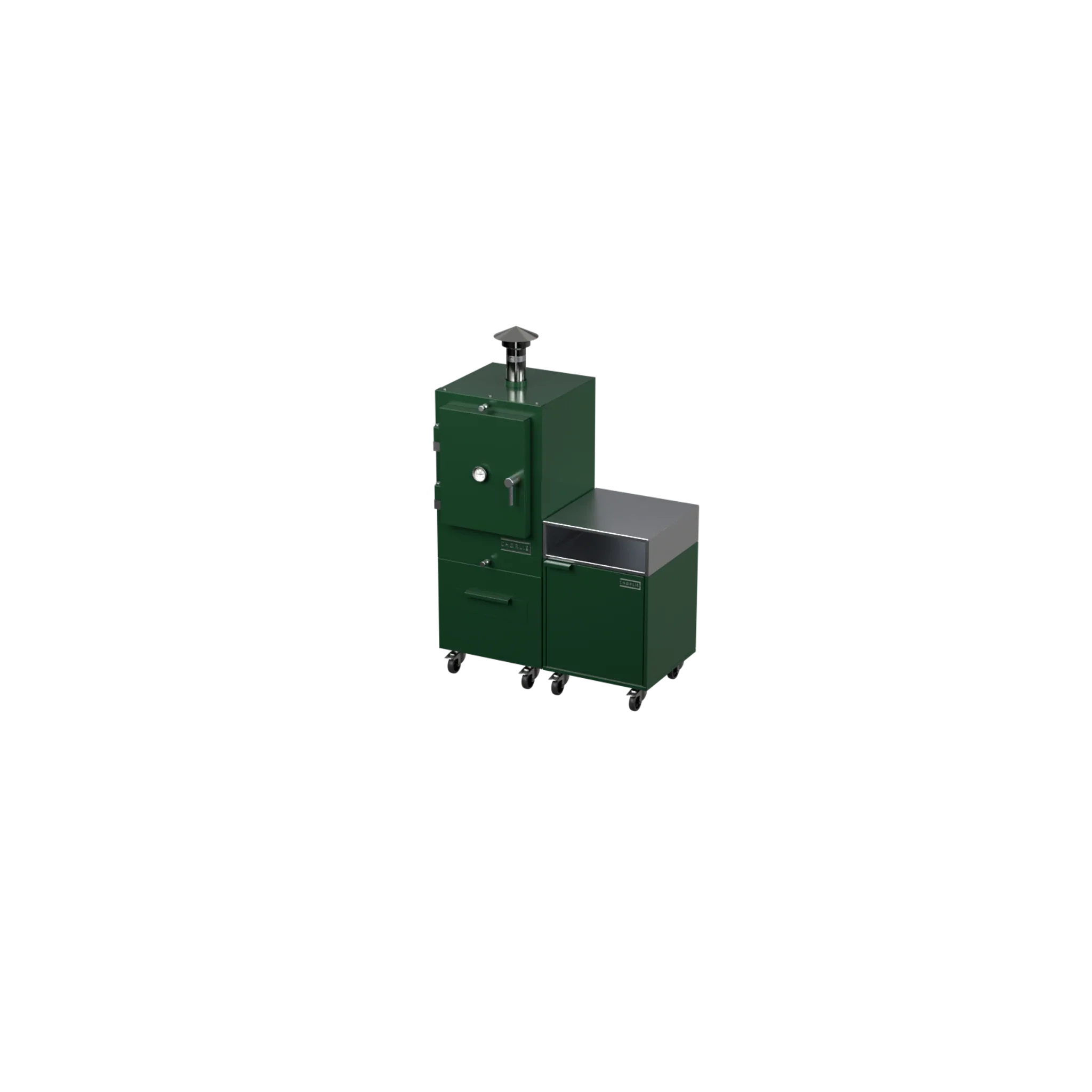 Straight Kitchen S2 outdoor kitchen in green chilli, angled view showing the full unit