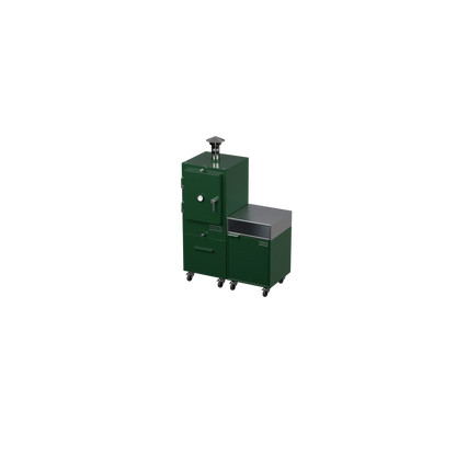 Straight Kitchen S2 outdoor kitchen in green chilli, angled view showing the full unit