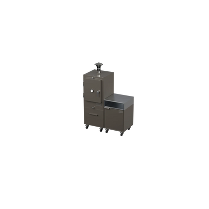 Straight Kitchen S2 outdoor kitchen in porcini beige, angled three-quarter view