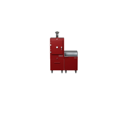 Dark cherry red Straight Kitchen S2 modular outdoor kitchen, front-on view