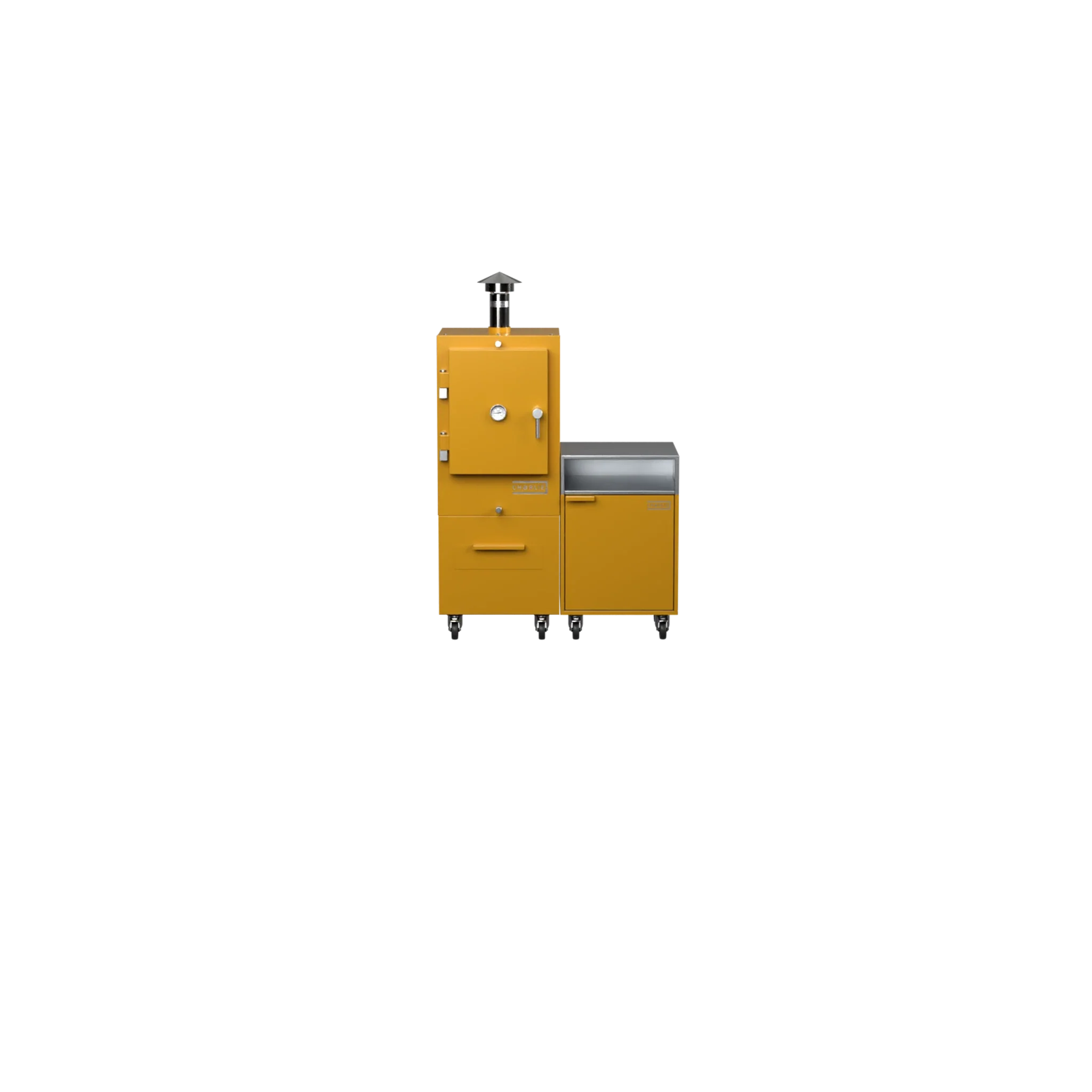 Honeycomb yellow Straight Kitchen S2 modular outdoor kitchen, front-on view