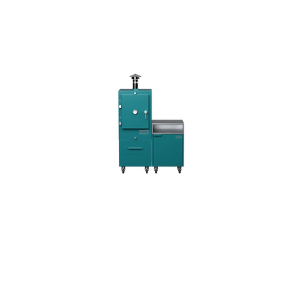 Teal duck blue Straight Kitchen S2 modular outdoor kitchen, straight-on front view