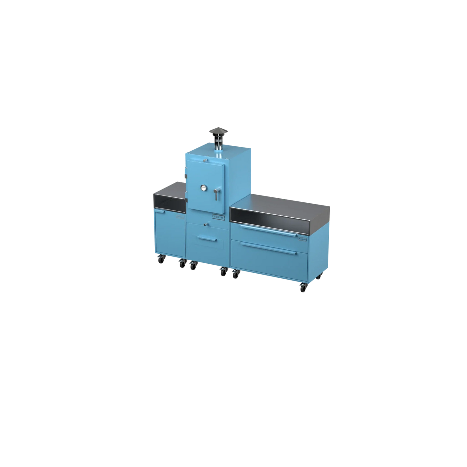 Straight Kitchen S3 in Blue Marlin blue, angled side view