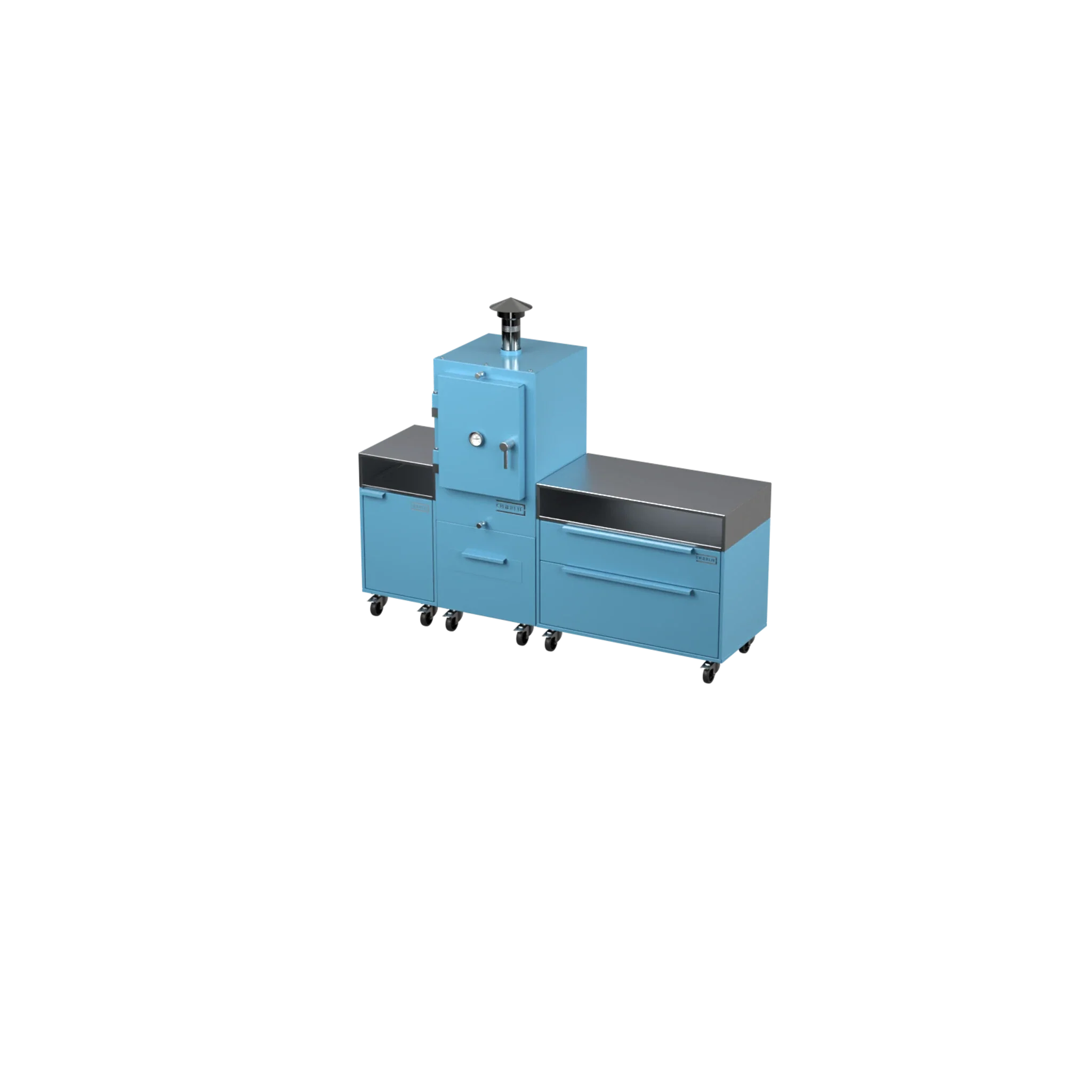 Straight Kitchen S3 in Blue Marlin blue, angled side view