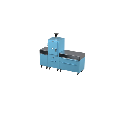 Straight Kitchen S3 in Blue Marlin blue, angled side view