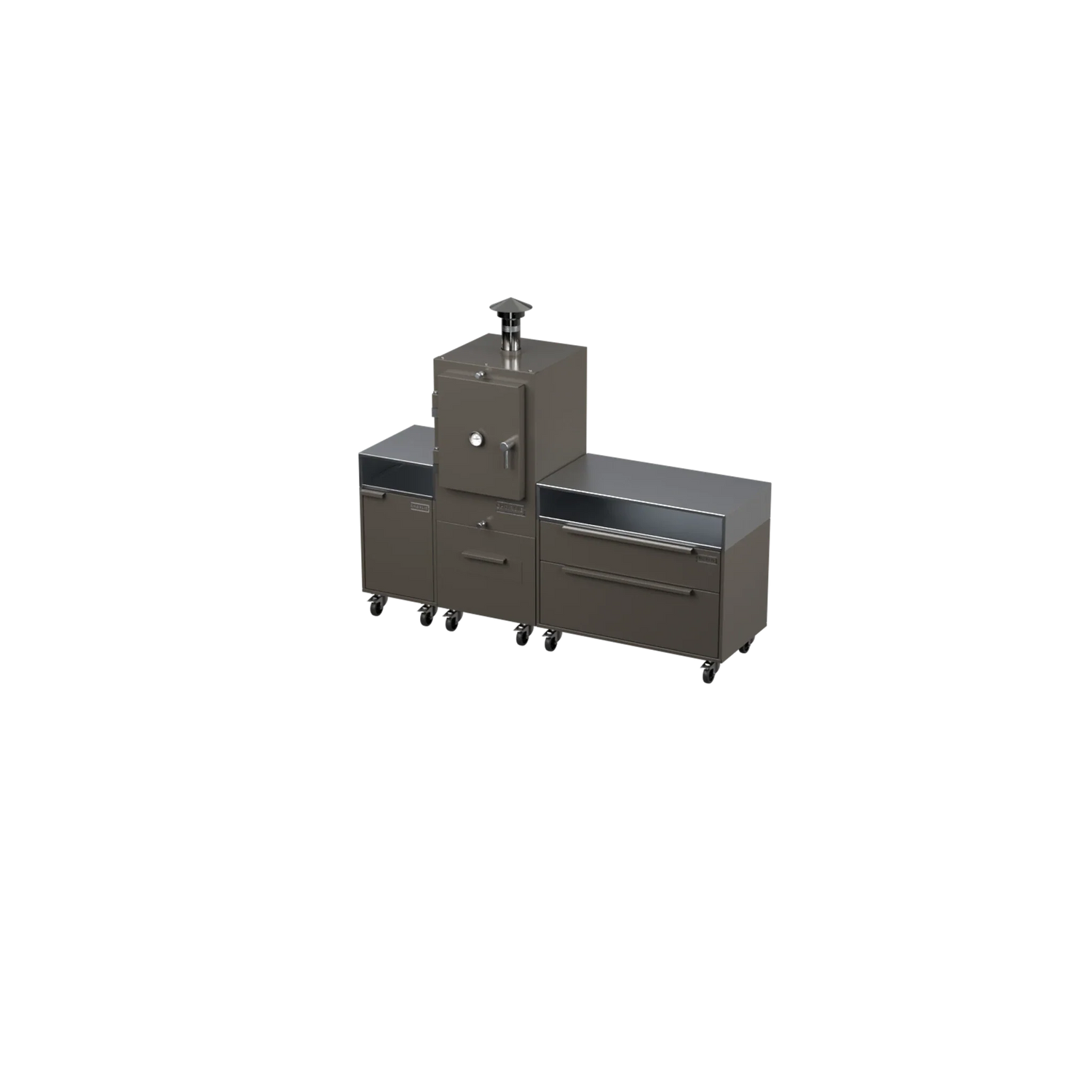 Straight Kitchen S3 in Porcini beige, angled view of the outdoor kitchen