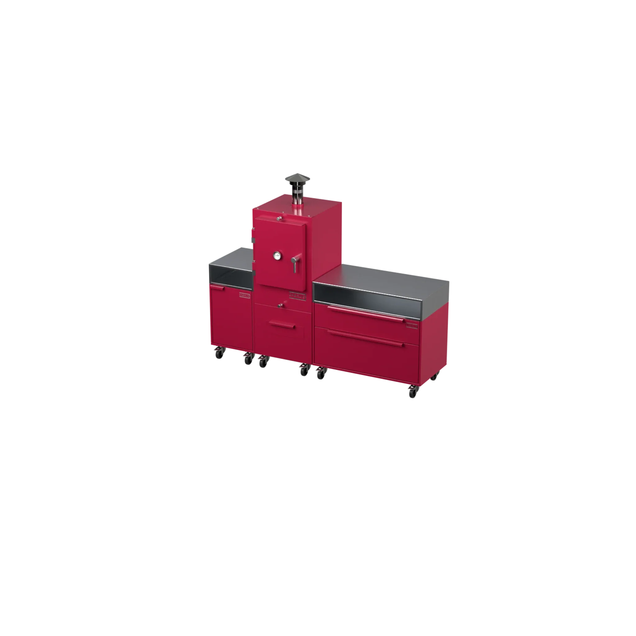 Straight Kitchen S3 in Rhubarb pink, angled three-quarter view