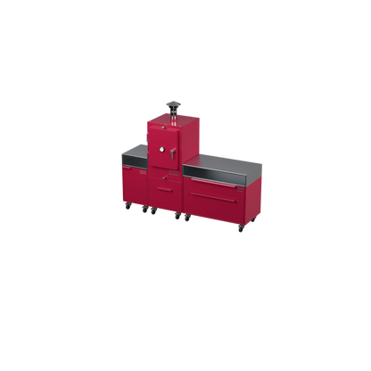 Straight Kitchen S3 in Rhubarb pink, angled three-quarter view
