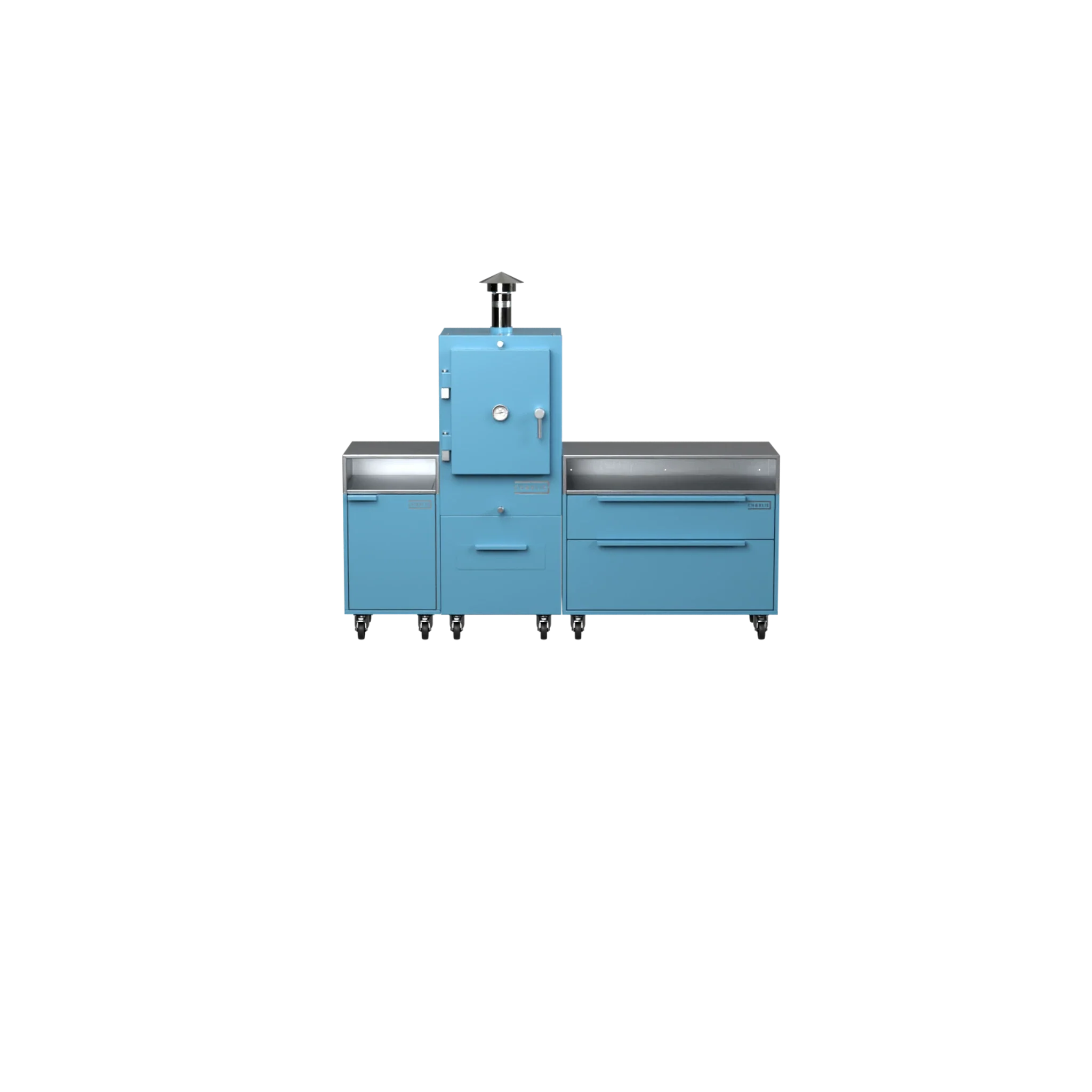 Straight Kitchen S3 in Blue Marlin blue, front view