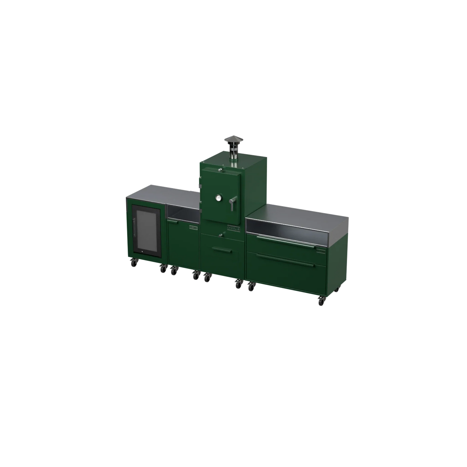 Straight Kitchen S4 outdoor kitchen in Green Chilli green, angled corner view