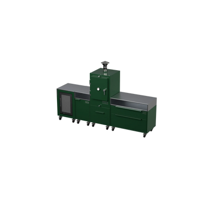 Straight Kitchen S4 outdoor kitchen in Green Chilli green, angled corner view